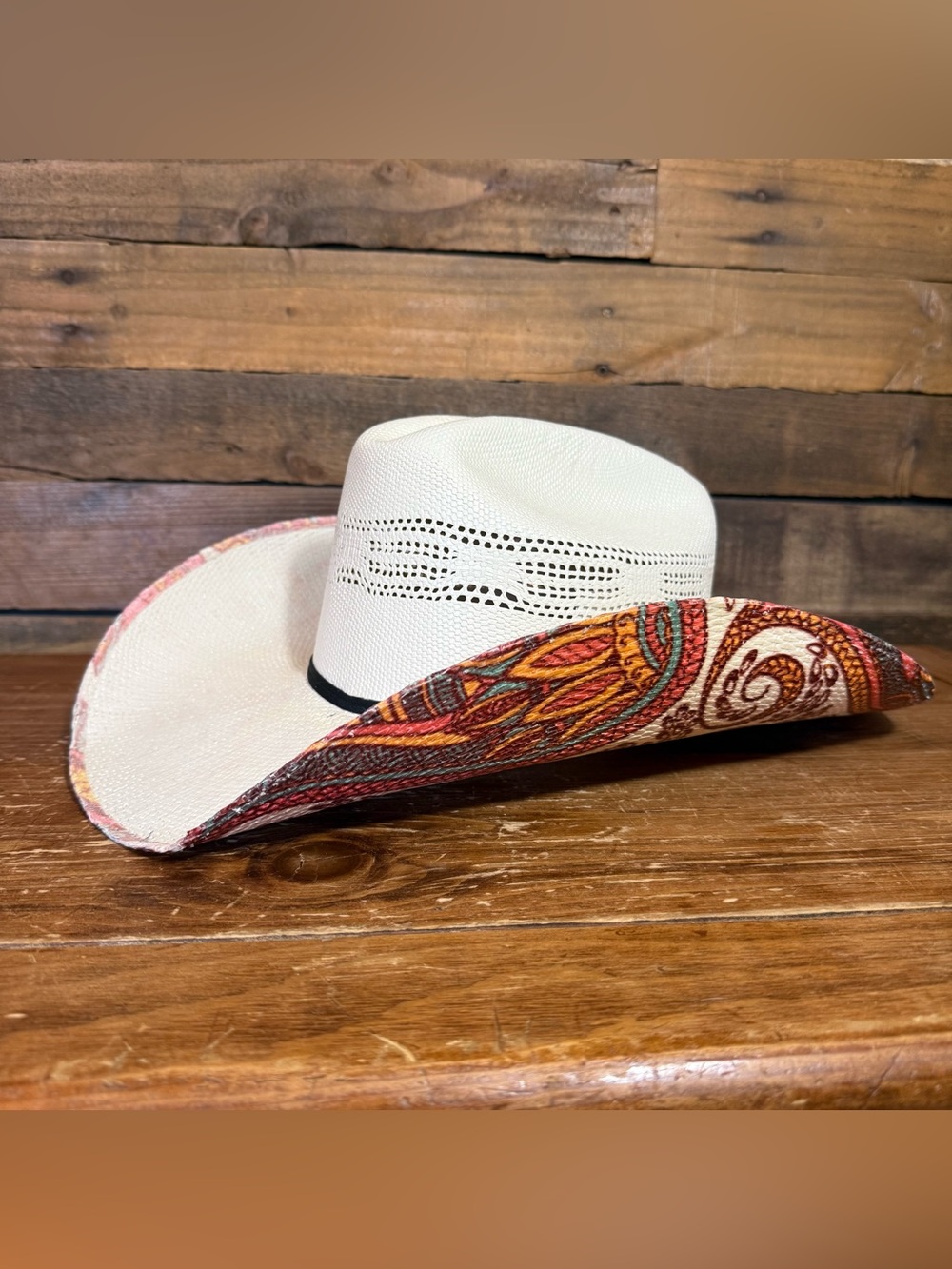 Wild Thoughts 1 Paisley Bangora Straw Cowboy Hat by Bullhide Hats size S/M 23”